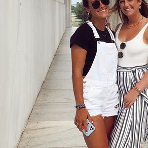 White denim overalls